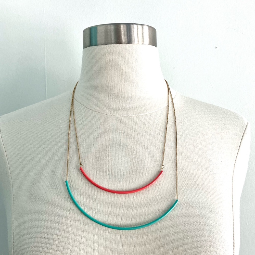 Pink & aqua enamel minimalist abstract retro delicate necklace